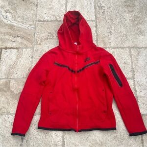 Nike Sportswear Tech Fleece boys Large Red Full Zip Hooded Jacket